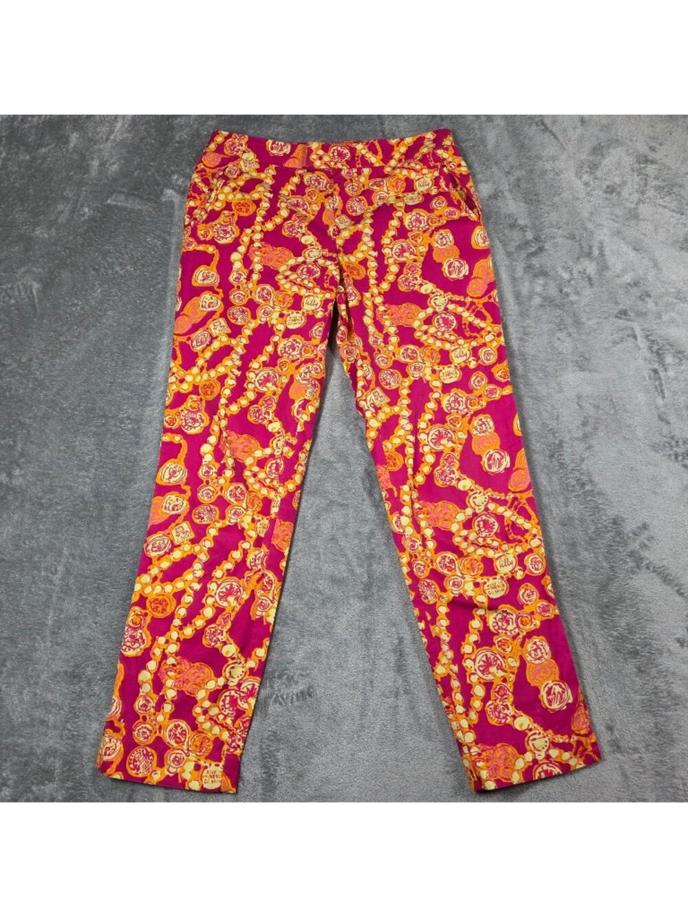 Lilly Pulitzer Pants 4 Hotty Pink Doubloons Linen Blend Ankle Beachy Preppy